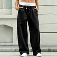 thumbnail image 2 of ZHYou No Boundarie Womens Drawstring Wide Leg Sweatpants Contrast Waistband Loose Fit Floor Length Casual Trousers with Pockets,Black,Size M, 2 of 7