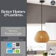 thumbnail image 4 of Better Homes & Gardens 14" Natural Woven Pendant Light, Adjustable Cord, Black Metal Base CA, 4 of 11