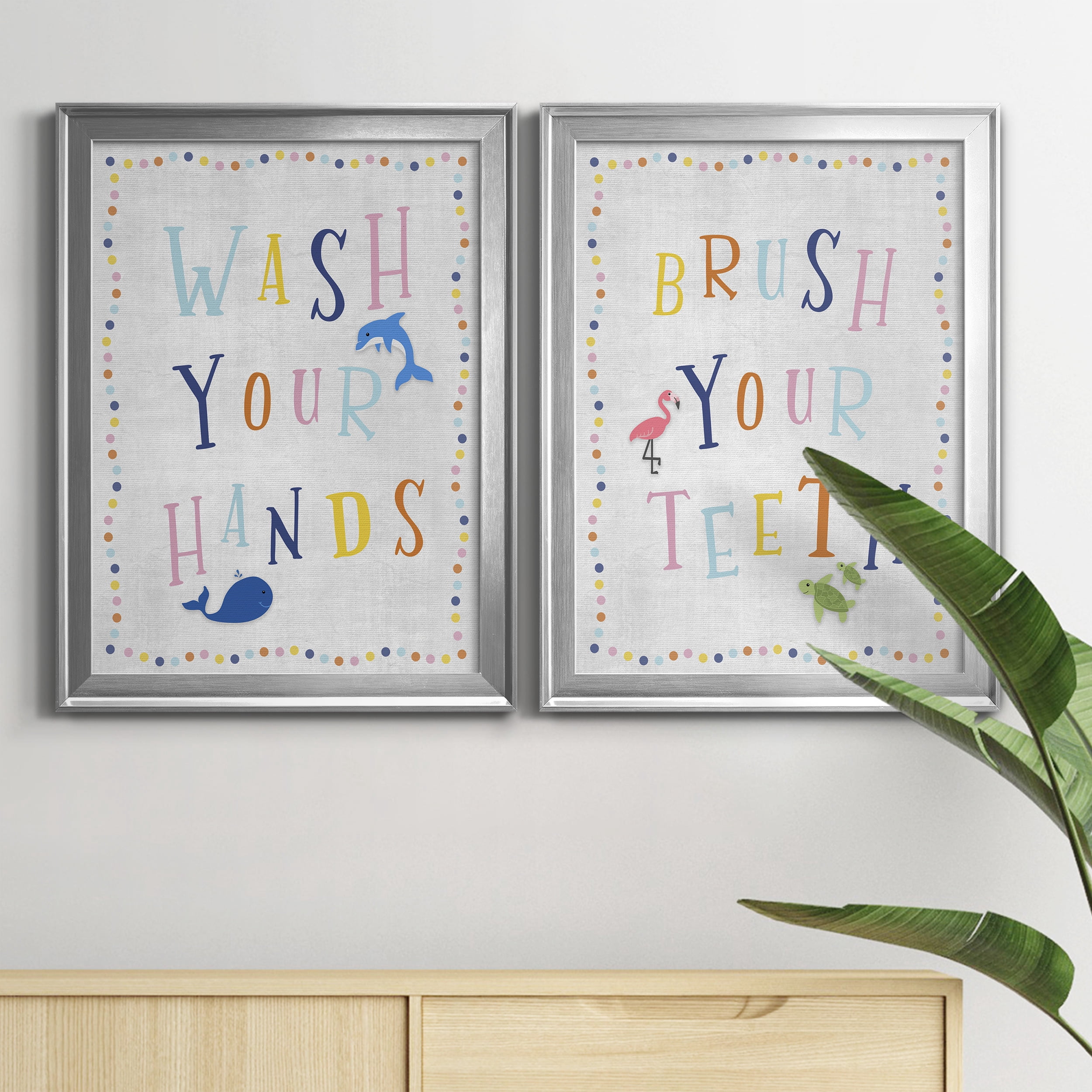 2 Piece Set Wash Your Hands Premium Framed Canvas - Ready to Hang - 18.5 x 24.5 Each - Silver Frame