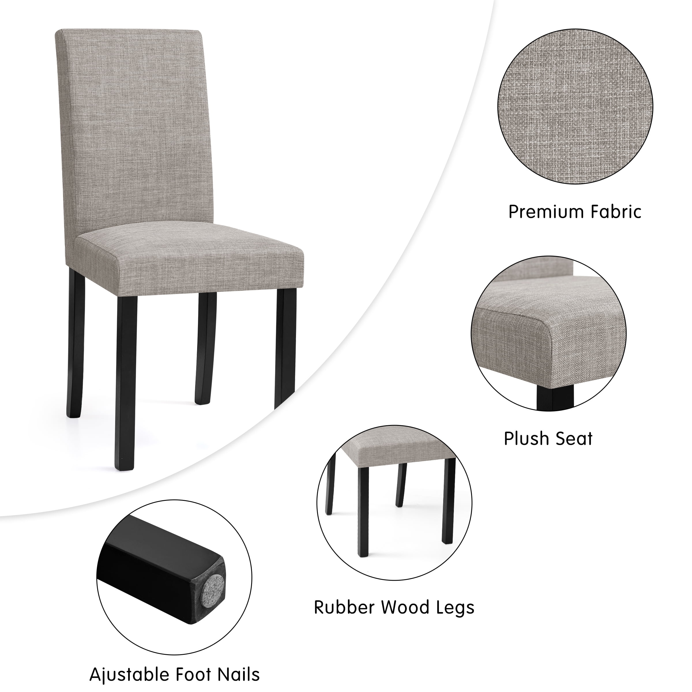 Linen Dining Chairs Set of 4, Upholstered Fabric Chairs with Solid Wood Legs for Kitchen Dining Room, Light Gray