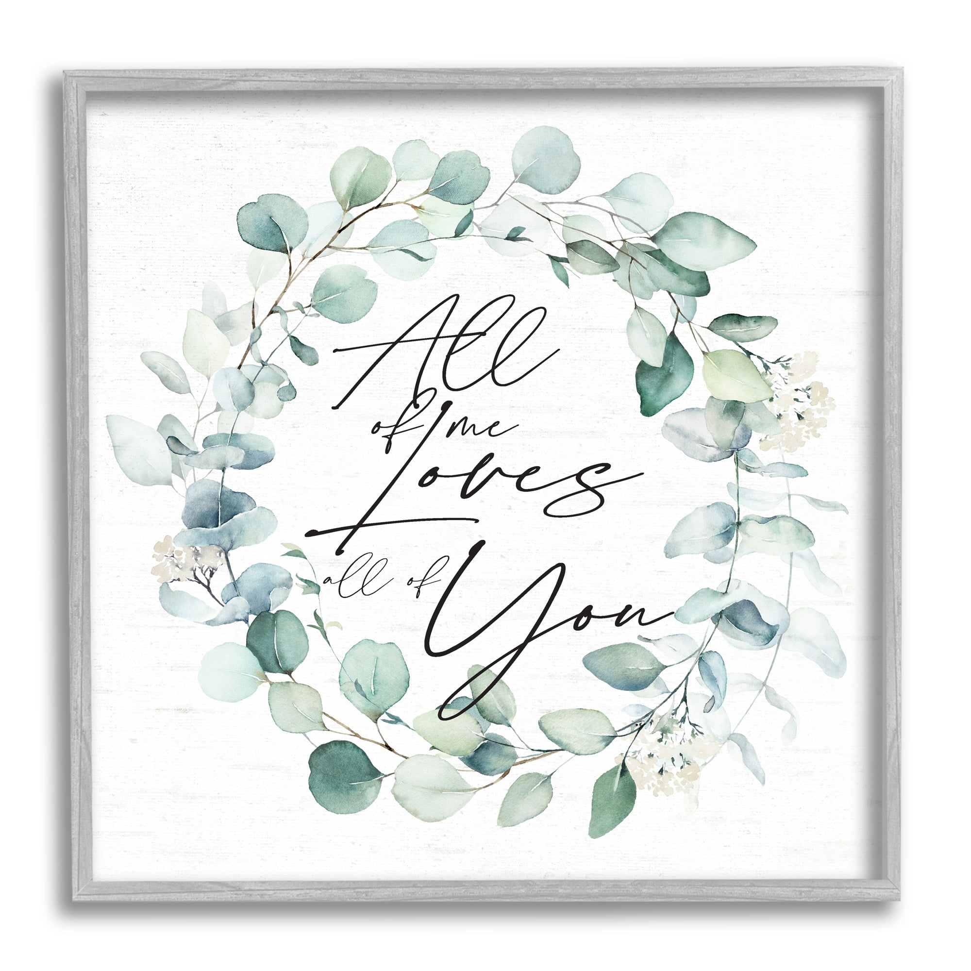 Stupell Industries Love You Romantic Couple Botanical Plant Wreath Graphic Art Gray Framed Art Print Wall Art, Design by Lettered and Lined