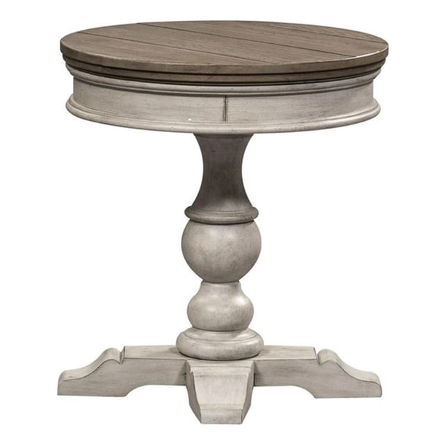 Chaise Ronde à Piédestal en Bois Blanc Cassé Heartland avec Table d'Appoint