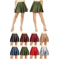 thumbnail image 7 of Women's Solid Faux Leather Flared Pleated Stretch Mini Skater Skirt, 7 of 7