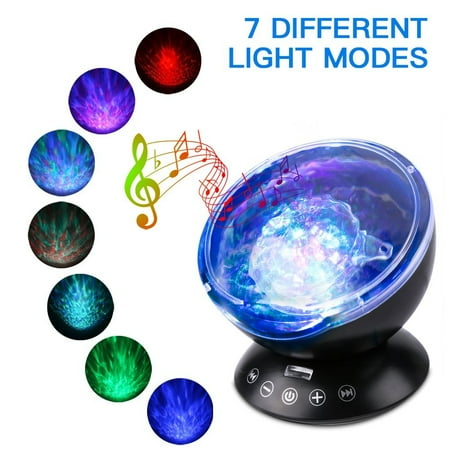 Lea Kids Spring - LED Ocean Wave Night Light Projector With 7 Colors Light Show Projection Built-in Soft Music Player Remote Control Fit for Indoor Kids Bedroom Party Dating Mood