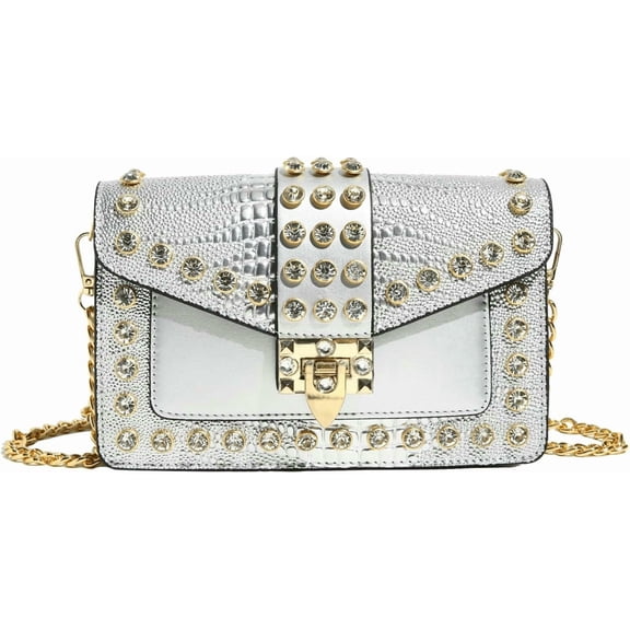 KALAKALA Crossbody Bags for Women Crystal Rivet Shoulder Bag Trendy Handbag and Purses Clutch Bag with Chain Strap