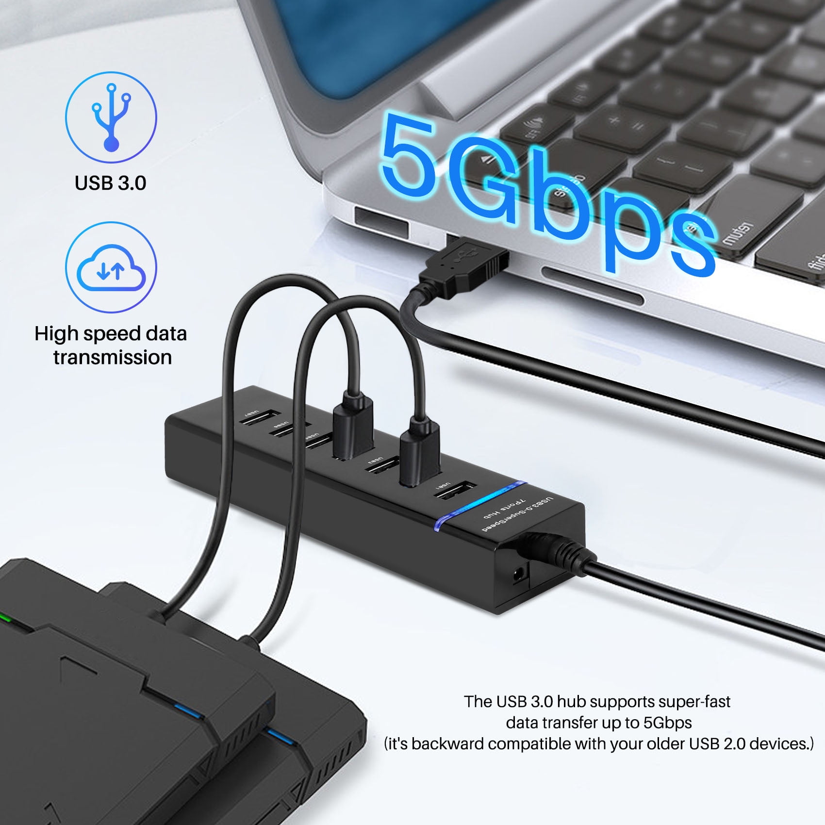 Generic Aluminum 7-Port Usb 3.0 Hub 60 120cm Cable USB Hubs