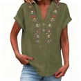 thumbnail image 3 of ClodeEU Women's V Neck Short Sleeve Embroidered Blouse,Casual Loose Fit Button Top Army Green,Women's Plus L, 3 of 7