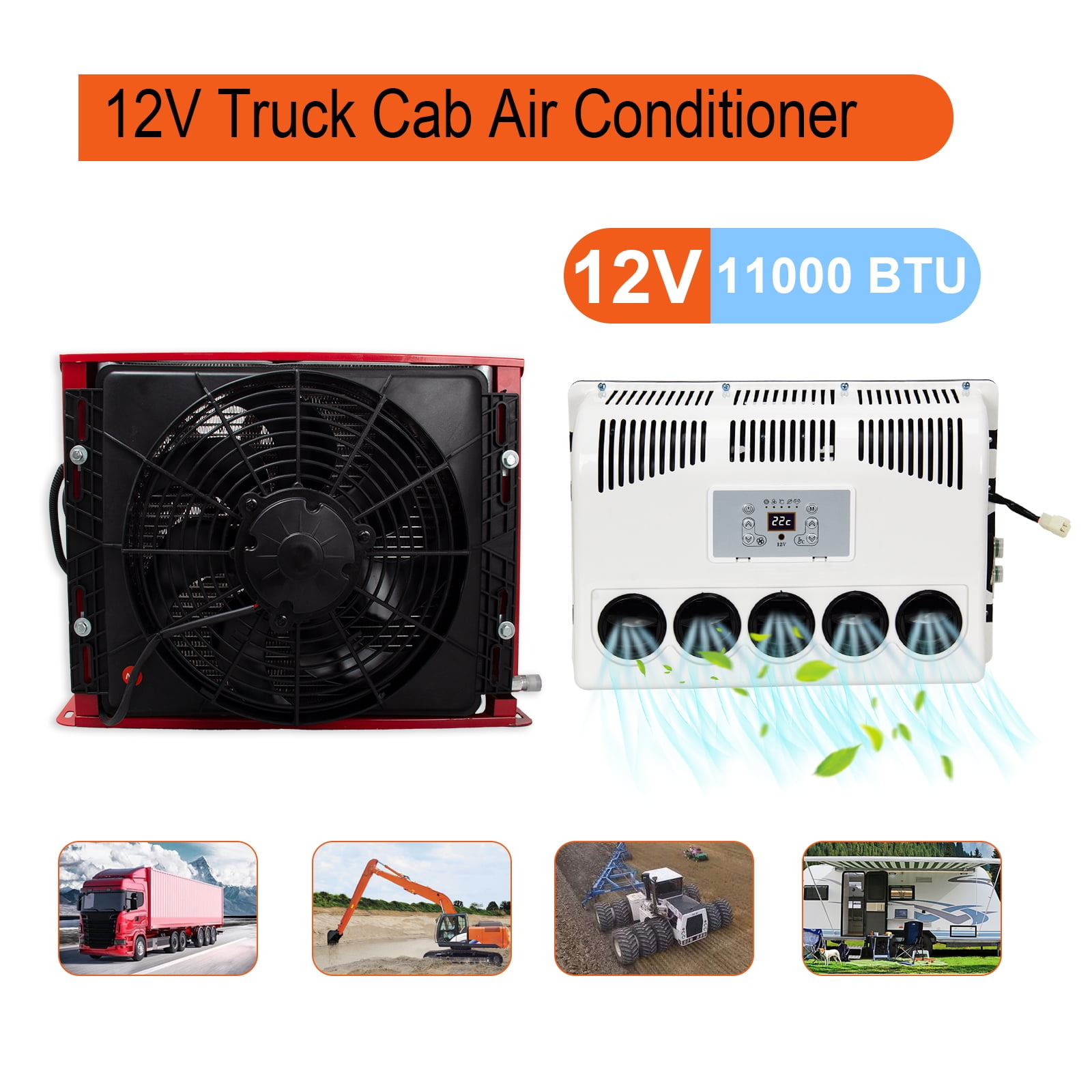 12V DC Powered Split Air Conditioner for Semi Truck, RV, Caravan & Van, 11000 BTU No-Idle AC Unit