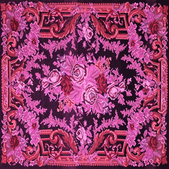 Ahgly Company Indoor Square Medallion Pink French Area Rugs, 8' Square