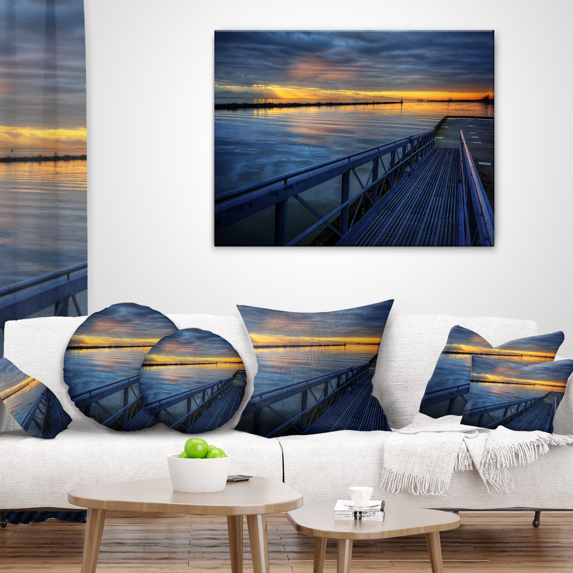 Designart Azure Waters Behind Pier - Seascape Throw Pillow - 12x20