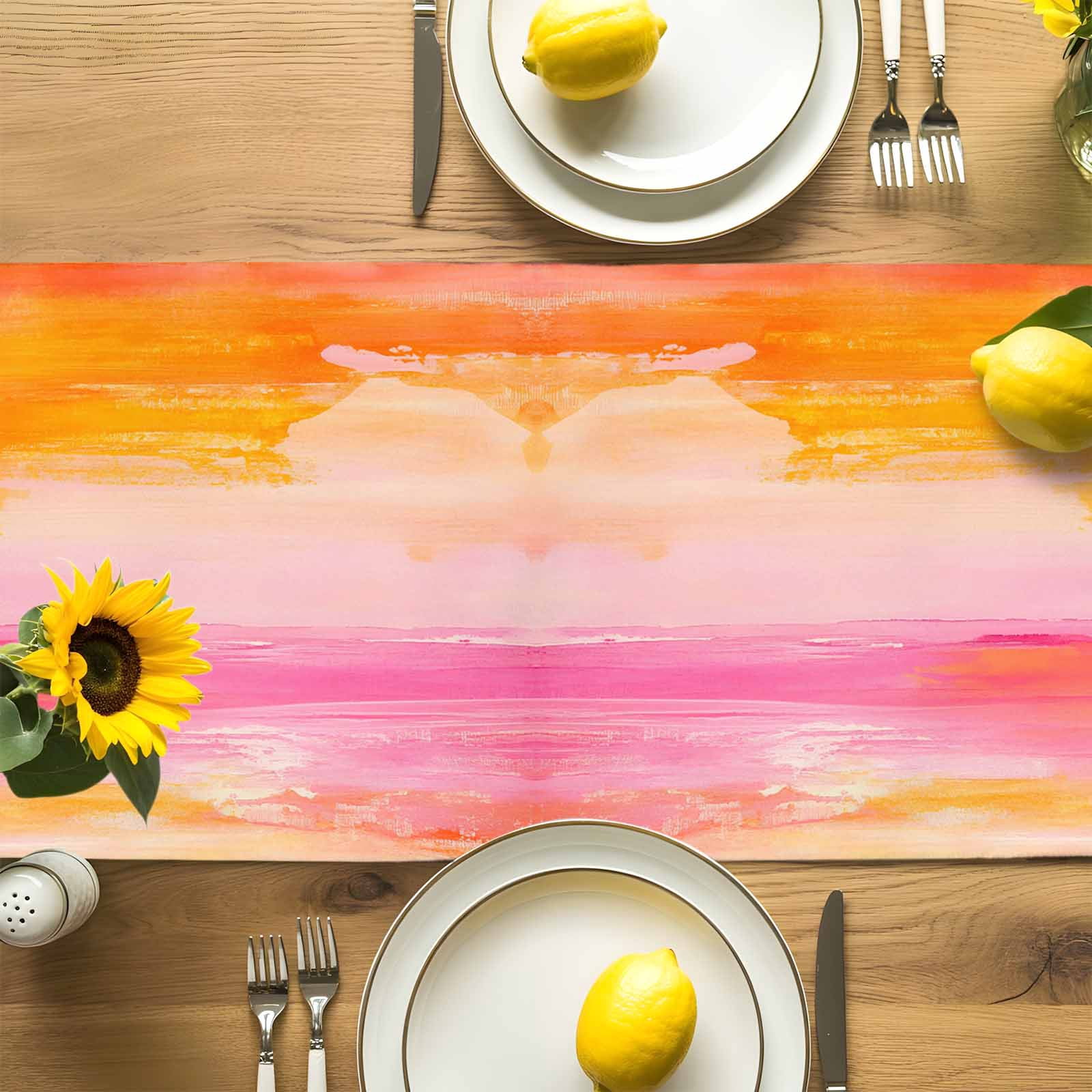 Table Runner Yellow Pink Painting Table Decoration for Kitchen Dinning Abstract Art Table Decoration for Indoor Outdoor Party Wedding Decor 13x72inch
