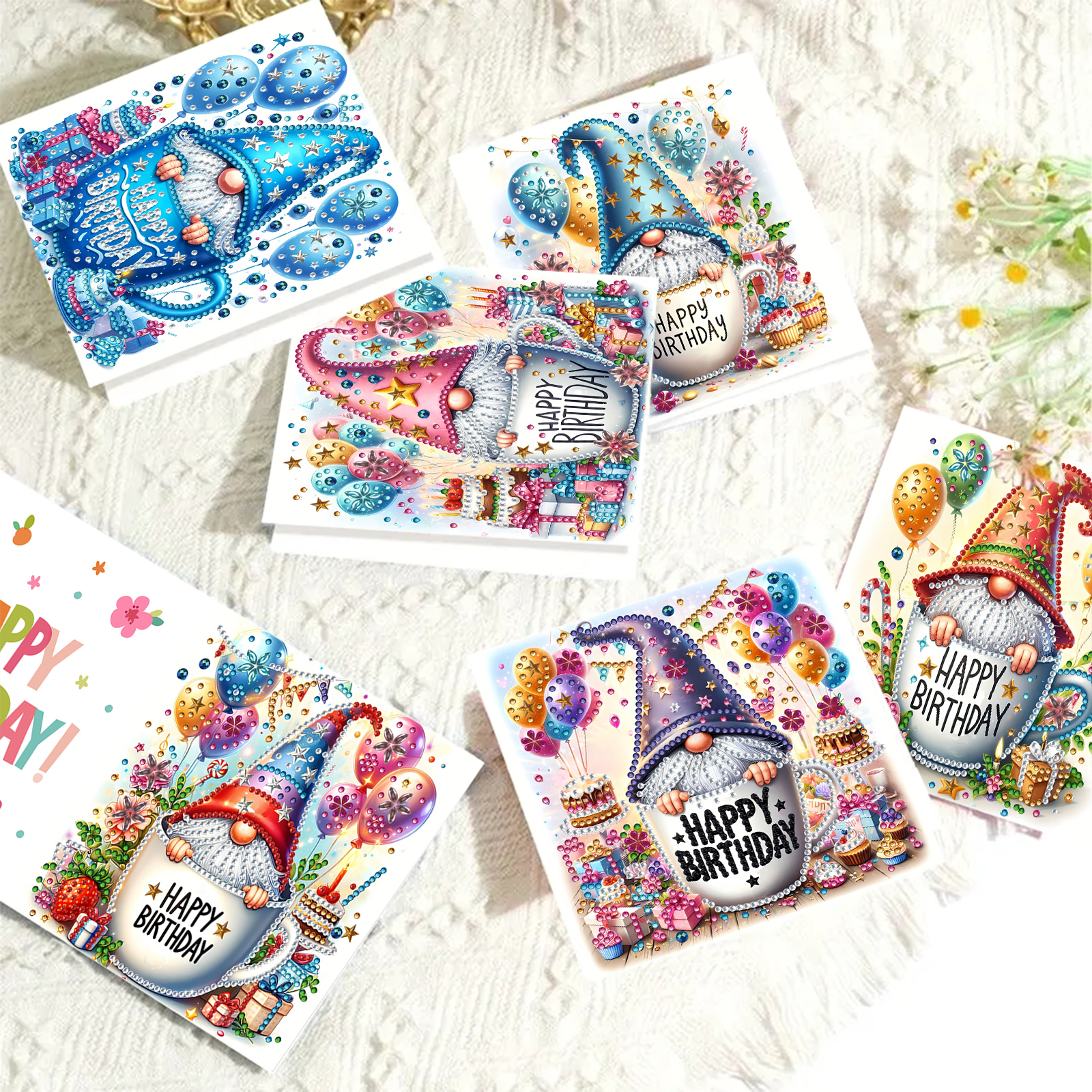 FLOPESN 6Pcs DIY Folding Greeting Card Diamond Art Painting Creative Design Blessing Card Set for Birthday Crafts Gift-Birthday Goblin