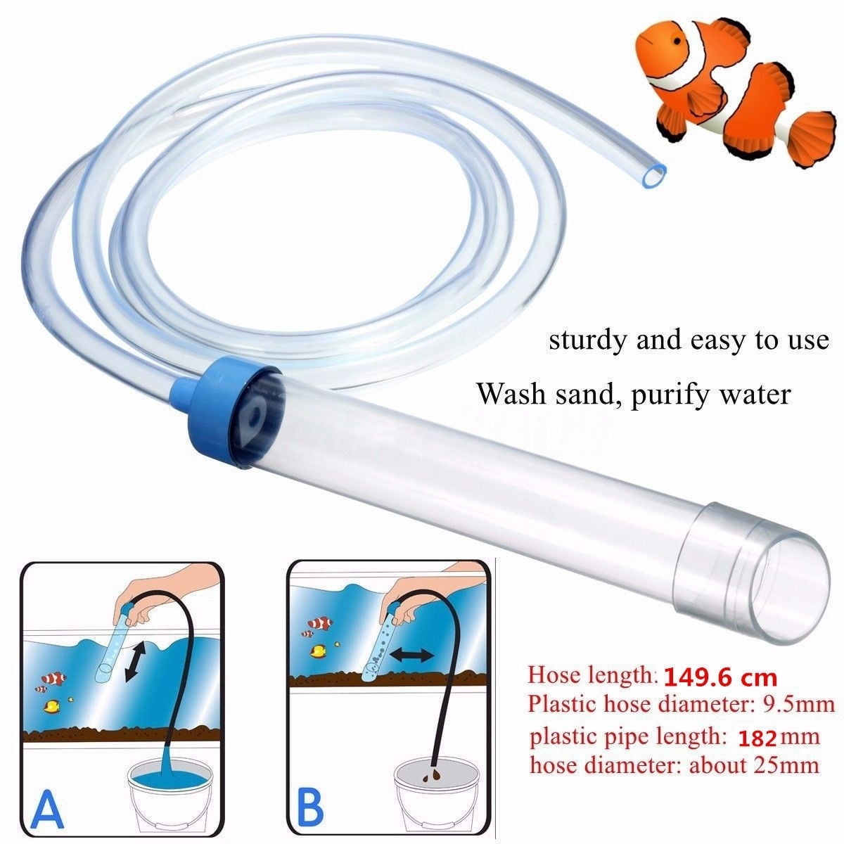 Aquarium Gravel Cleaner Fully Adjustable Hose Length for Different Aquarium Sizes A Hand Syphon Pump to Drain Away Water in Minutes 