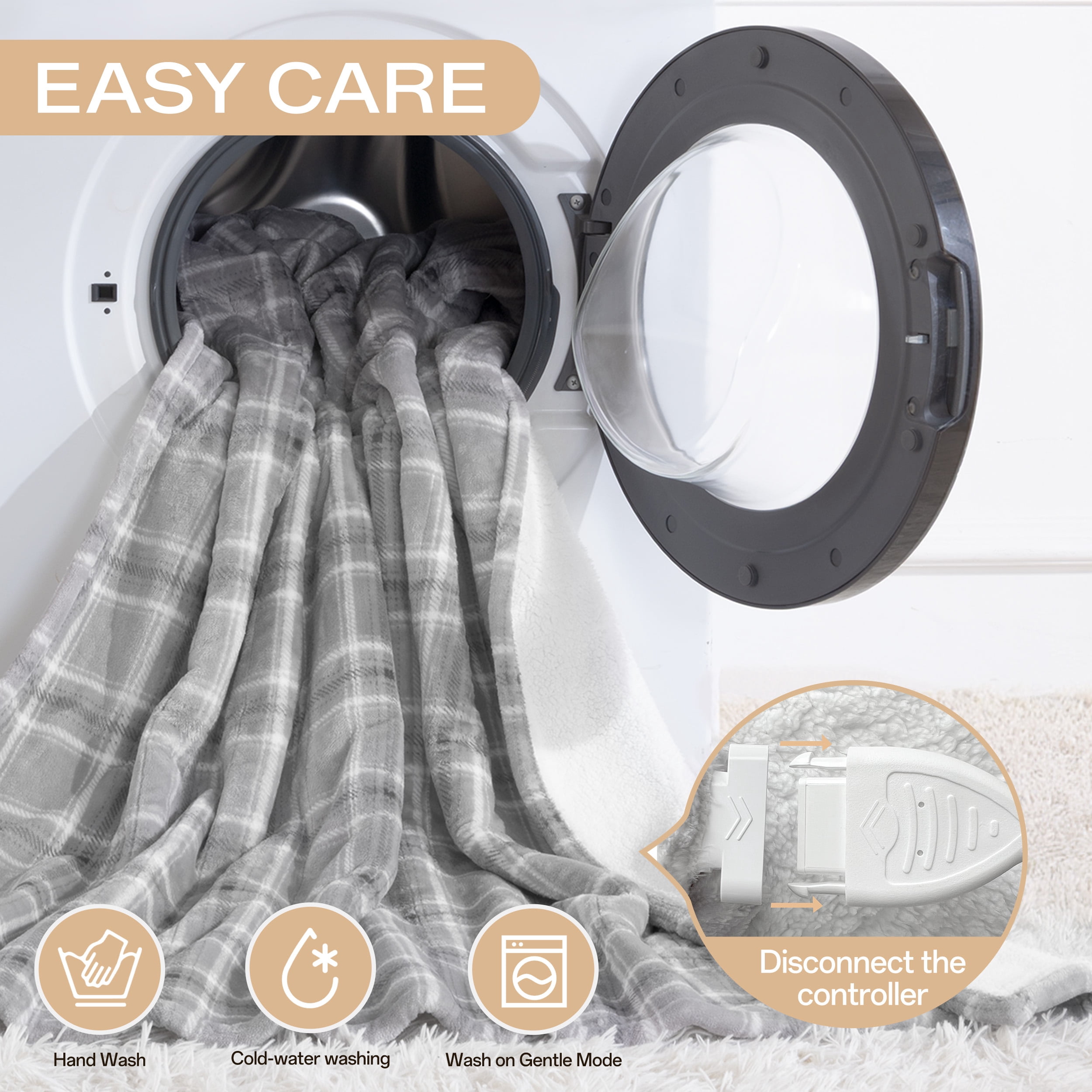 ELEKA Electric Blanket Queen Size，Soft Flannel & Sherpa Heated Blanket，1–10H Auto‑Off,8 Heating Levels，Warm Gift for Family ,84"x90" inches， Grey White Plaid
