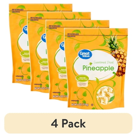 (4 pack) Great Value Sweetened Dried Pineapple, 6 oz