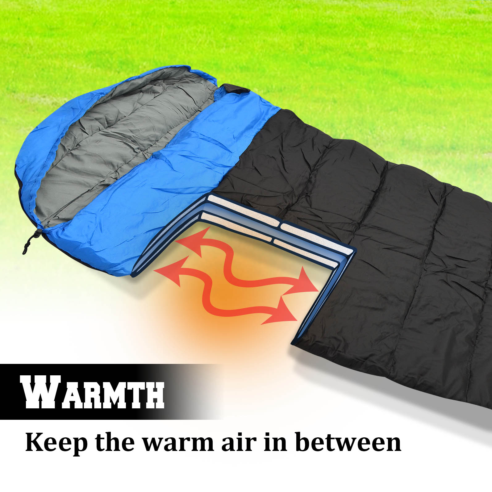Sunrise Hooded Sleeping Bag Outdoor Camping or Indoor Sleep with Carry Bag(Blue) - image 5 of 9