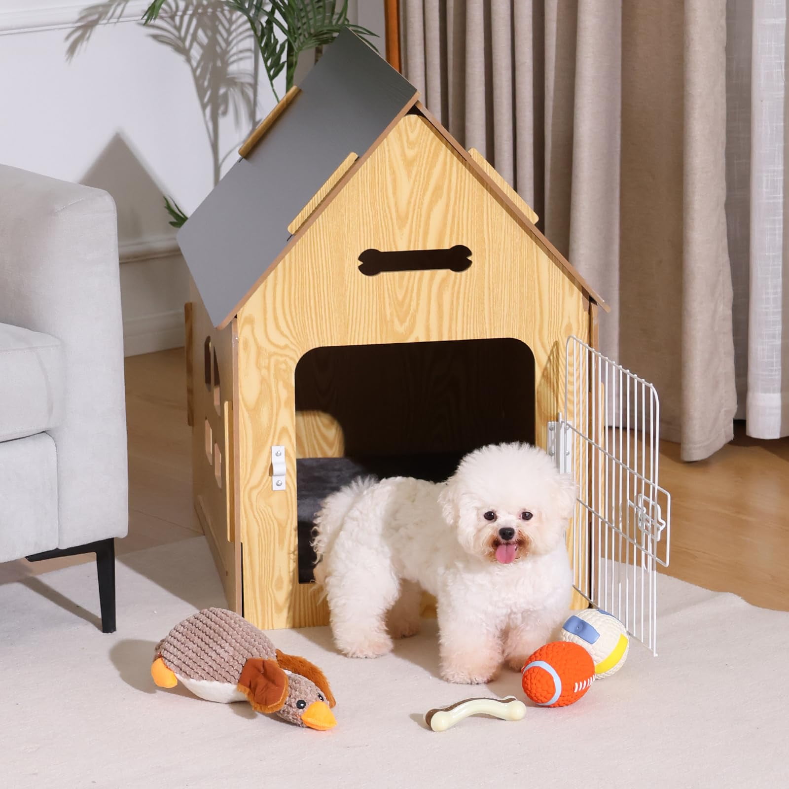 Wooden Indoor Dog House for Small Pets, Cozy Pet Bed with Air Vents, Elevated Floor Design, Warm Shelter for Puppies Cats Rabbits, Brown