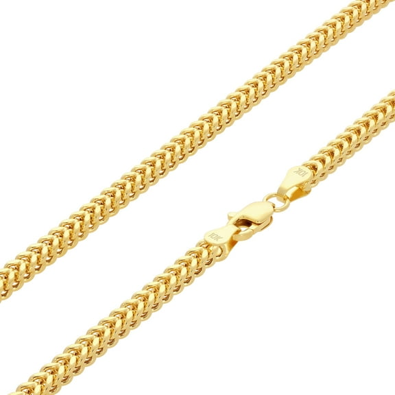 Nuragold 10k Real Yellow Gold Franco Square 3mm Box Chain Wheat Chain Necklace (18"-30") Italian Jewelry for Men & Women