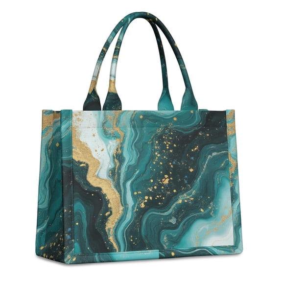 Large Capacity Tote Bag,Teal Gold Marble Pattern Handbag Fashion Luxury Tote Bag,15.7"x13"x 5.1" Inches,Laptop Compatible