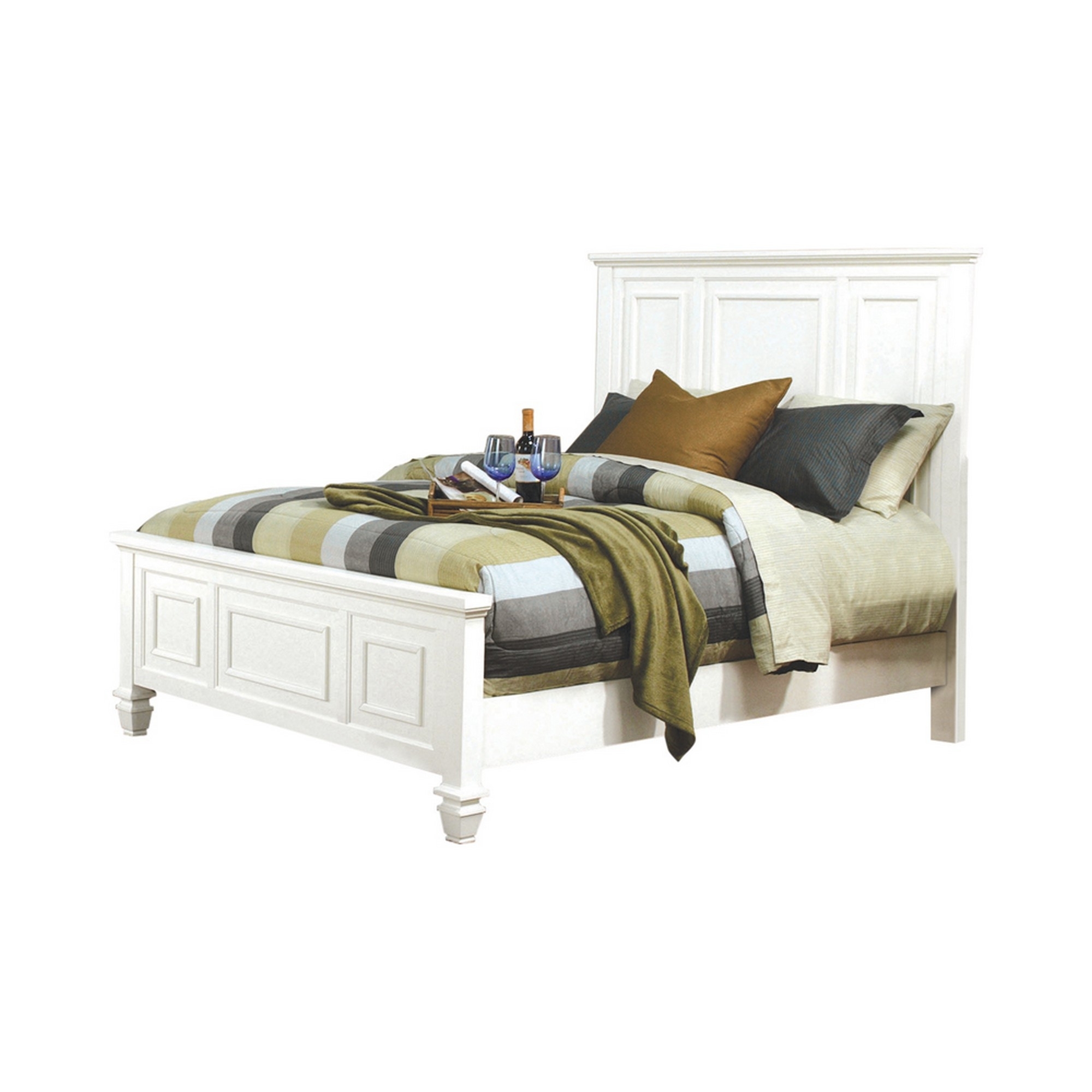 Panel Design High Headboard Eastern King Bed with Molded Details, White