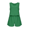 thumbnail image 3 of AYA Spring Summer Women's Casual Sleeveless Solid Color High Waist Loose Shorts Two Piece Set, 3 of 4