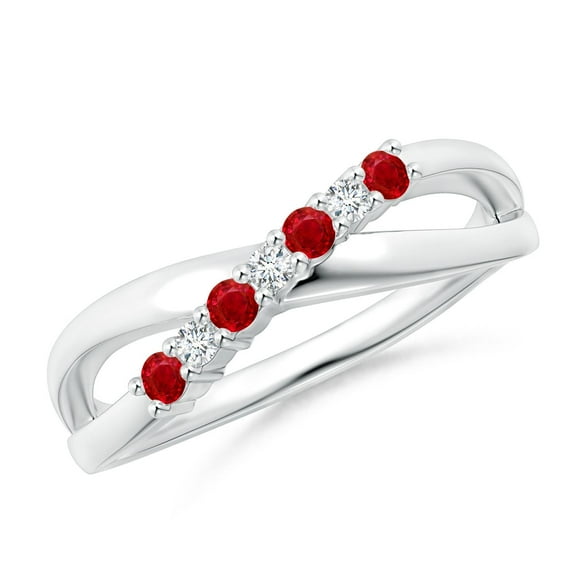 Angara Bague en Rubis Naturel - Bague Croisée Rubis Rond et Diamant en Platine pour Femme (Taille de Bague = 9)