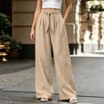 thumbnail image 6 of Women Solid Color Tie Elastic Waist Long Pants, Loose Casual Trousers with Side Pockets, Daily Walking Vacation Pants Khaki XL(XL), 6 of 9