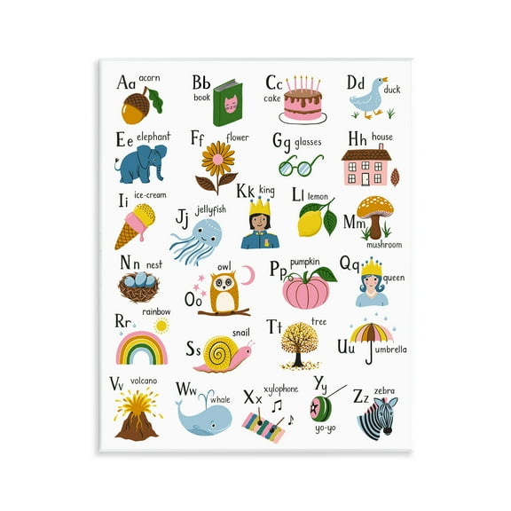 Stupell Industries Fun Illustrated Alphabet Wall Plaque Art design by Bex Morley Design, 14 x 11