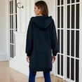 thumbnail image 6 of Womens Jacket Zipper Fleece Pocket Thickening Winter Solid Color Casual Long Sleeve Hooded Long Outwear Jacket Navy XL, 6 of 6