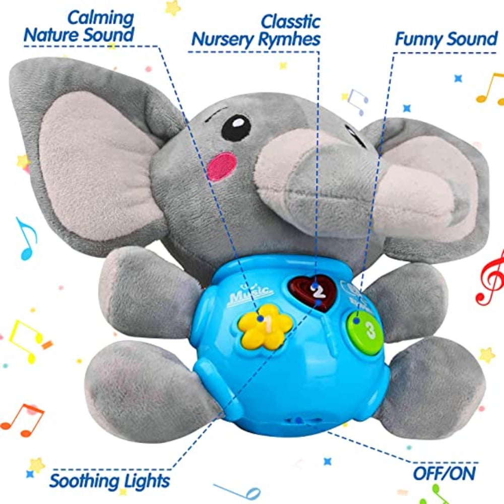Dsseng Plush Elephant Music Baby Toys Cute Stuffed Animal Light Up Baby Toys Newborn Baby Musical Toys for Infant Babies Boys & Girls Toddlers