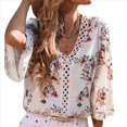 thumbnail image 3 of Camiseta de Verano para Mujer, Elegante, Informal, con Mangas 3/4, Cuello en V, Estilo Étnico Bohemio y Estampado Acampanado. XXL, 3 of 8