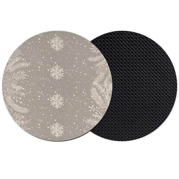Christmas Snowflakes Coasters Set of 2, Absorbent Coasters for Drinks, Winter Xmas Pine Leaf Grey on Linen Coaster for Desk Coffee Table Protection, Home Decor House Warming Gifts 4"