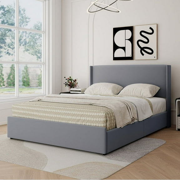Upholstered 4 Drawers Storage Platform Bed,Queen Size,Grey