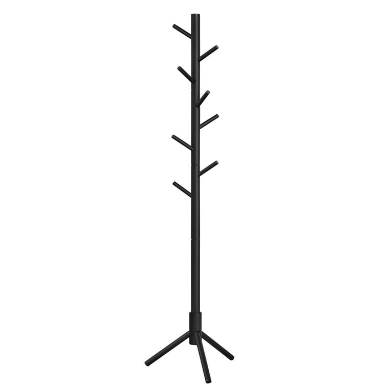 VASAGLE 8 Hooks Solid Wood Coat Rack Free Standing Coat Rack Tree Shaped Coat Rack for Living Room Bedroom Black