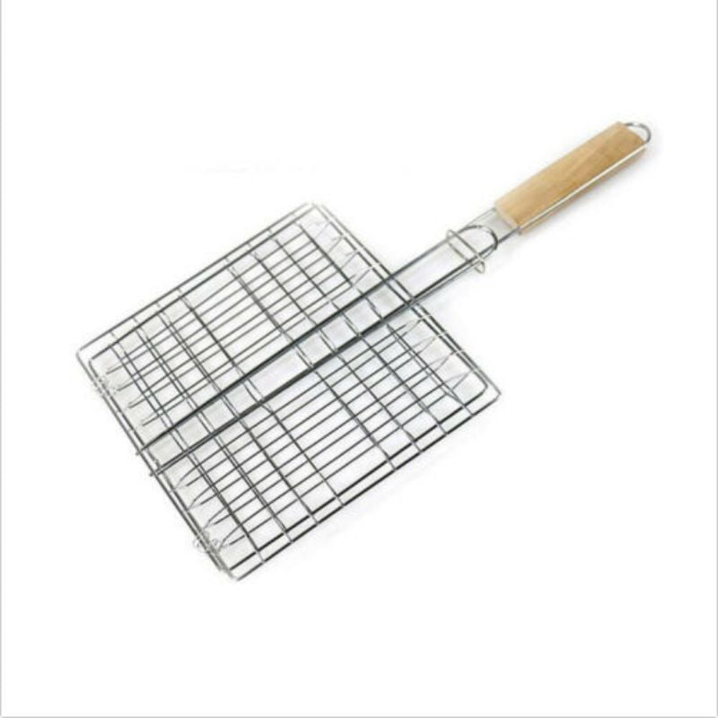 Stainless Steel BBQ Fish Meat Net Barbecue Grill Mesh Wire Clamp Outdoor PicnicFoldable BBQ Net Square Grilled Fish Chicken Net