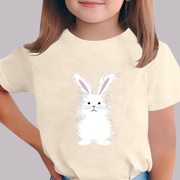 Amidoa Crewneck Girls Short Sleeve Cute Easter Graphic Summer Shirts Pullover Tees
