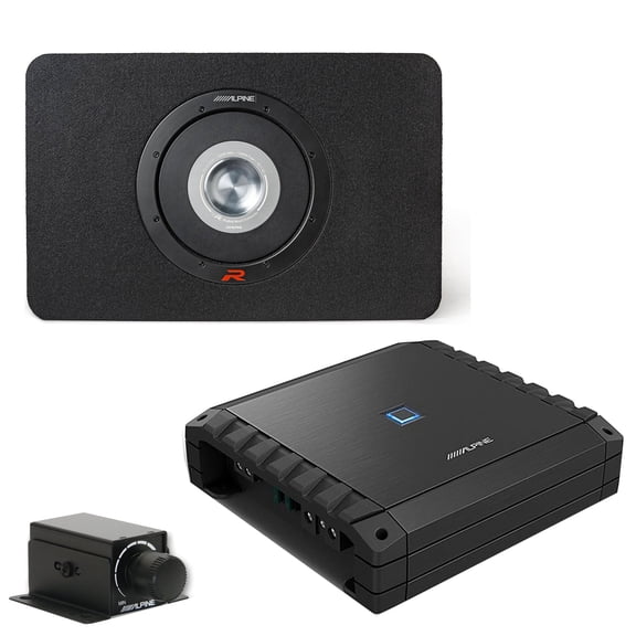 Alpine S2-A60M S-Series Class-D Amp w/ Rux & RS-SB12 Single 12” R-Series Shallow Preloaded Subwoofer Enclosure