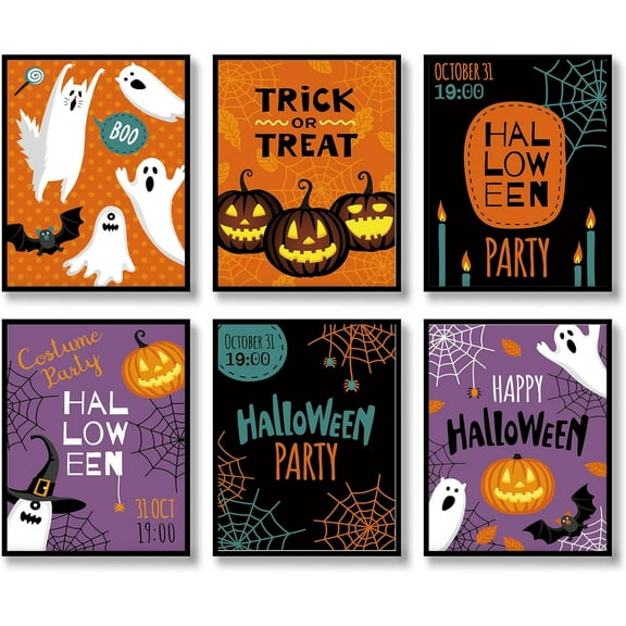 Halloween Party Pumpkin Monsters Canvas Wall Art Set of 6 Dark Academia Ghost Aesthetic Canvas Poster Art Painting for Livingroom Bedroom Decoration 8x10 inch Unframed