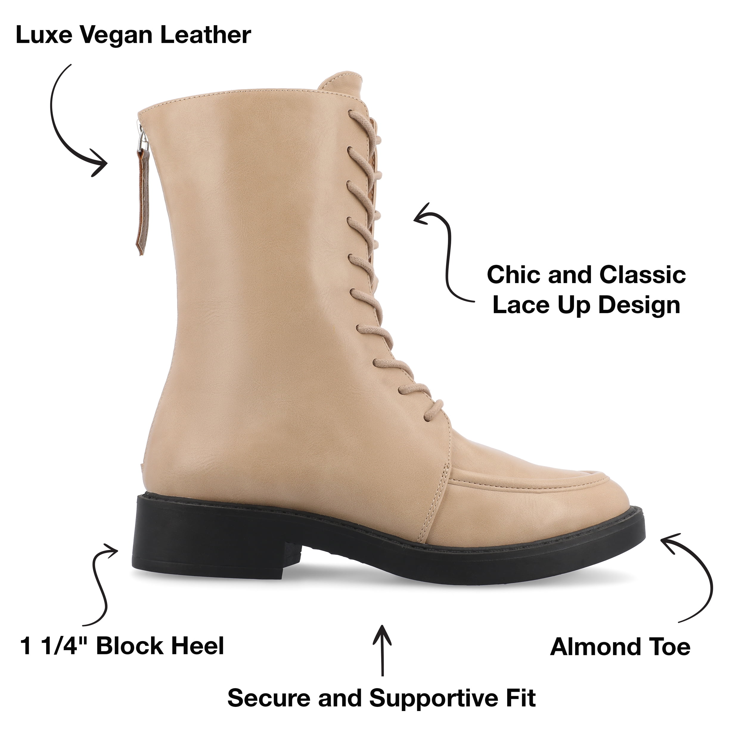 Journee Womens Nikks Lace Up and Zip Entry Almond Toe Booties