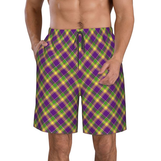 Fotbe Mardi Gras Plaid Trajes de Baño Estampados para Hombre, Shorts de Verano de Secado Rápido, Ropa de Playa, Bañadores-Small