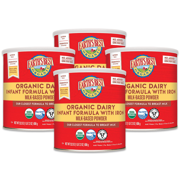 4 Pack Earth S Best Organic Dairy Infant Powder Formula With Iron Omega 3 Dha And Omega 6 Ara 23 2 Oz Walmart Com Walmart Com