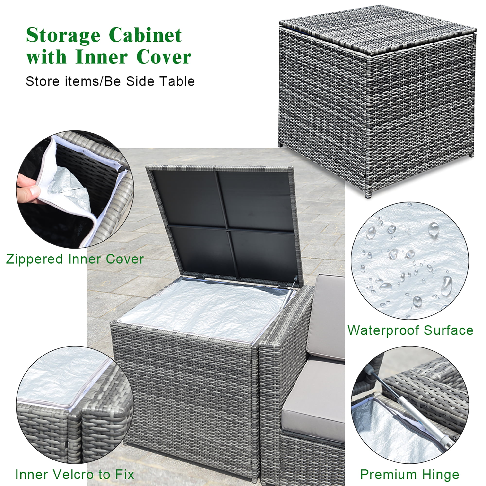 Costway 8 Pcs Wicker Rattan Sectional Patio Furniture Set with Storage Table, Black