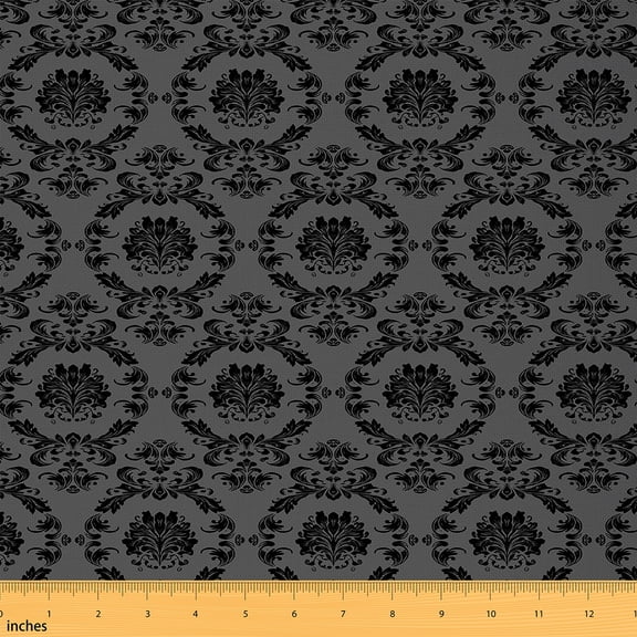 Homewish Adult Bohemian Damask Fabric by the Yard 1 Yard, Western Retro Mandala Flower Room Decor Fabric by the Yard, Grey Hippie Style Sewing Fabric, Breathable Home Decor