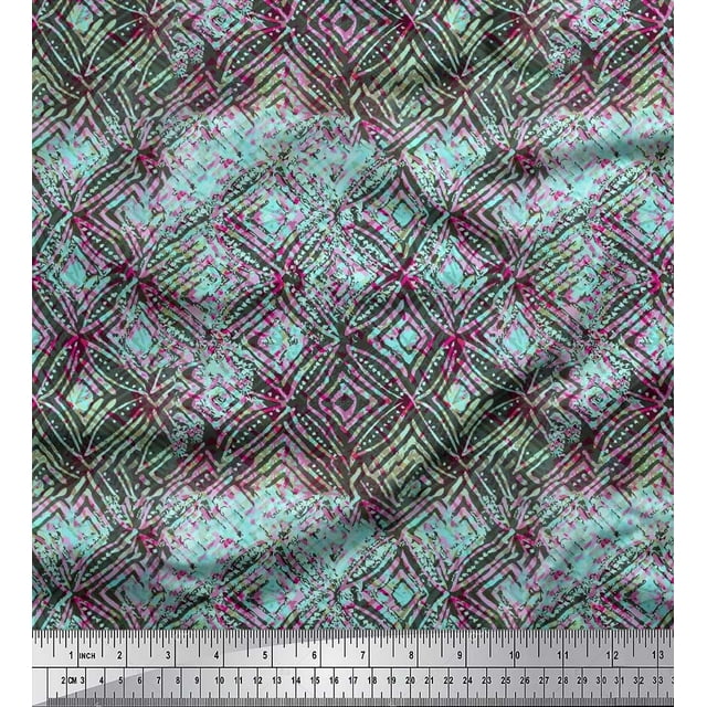 Soimoi polyester Crepe Fabric Curve Diamond Geometric Fabric Prints By Yard 42 Inch Wide