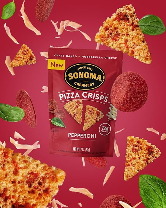 Sonoma Creamery Pizza Crisps, Pepperoni,| Savory Snack Cracker | High Protein | Low Carb | Gluten Free | Wheat Free |Keto Friendly, 2 oz (Pack of 12)