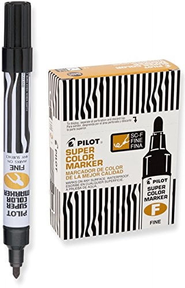 Pilot Super Color Permanent Markers, Fine Bullet Tip, Black Ink, Dozen Box (44600)