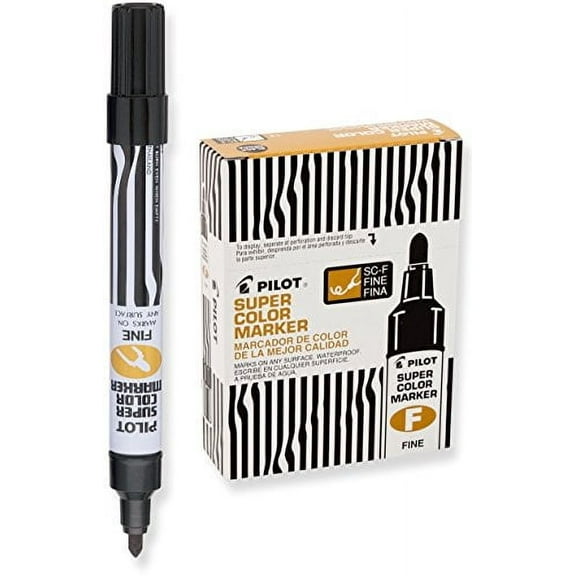 Pilot Super Color Permanent Markers, Fine Bullet Tip, Black Ink, Dozen Box (44600)