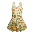 thumbnail image 4 of Xixirimido Retro 60s Hippie Flower Print Girls Swimsuits One Piece Sleeveless Swimwear with Skirt Modest Bathing Suit with Built-in Shorts Beach Vacation Swim Dress, 8-9 Years, 4 of 7