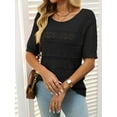 thumbnail image 4 of Womens Summer Tops Short Sleeve Crew Neck Knit Sweaters Black L, 4 of 7