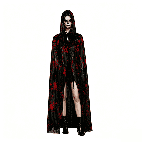 AoDai Halloween blood-stained hooded long coat, party costume cosplay attire, suitable for Halloween, theme performances, etc.